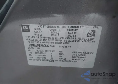 2012 Chevrolet Equinox 2Lt from USA, damaged, VIN 2GNALPEK0C6127042